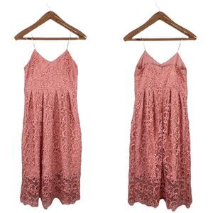Meghan LA Topanga Floral Lace Crochet Midi Dress Pink Size Medium